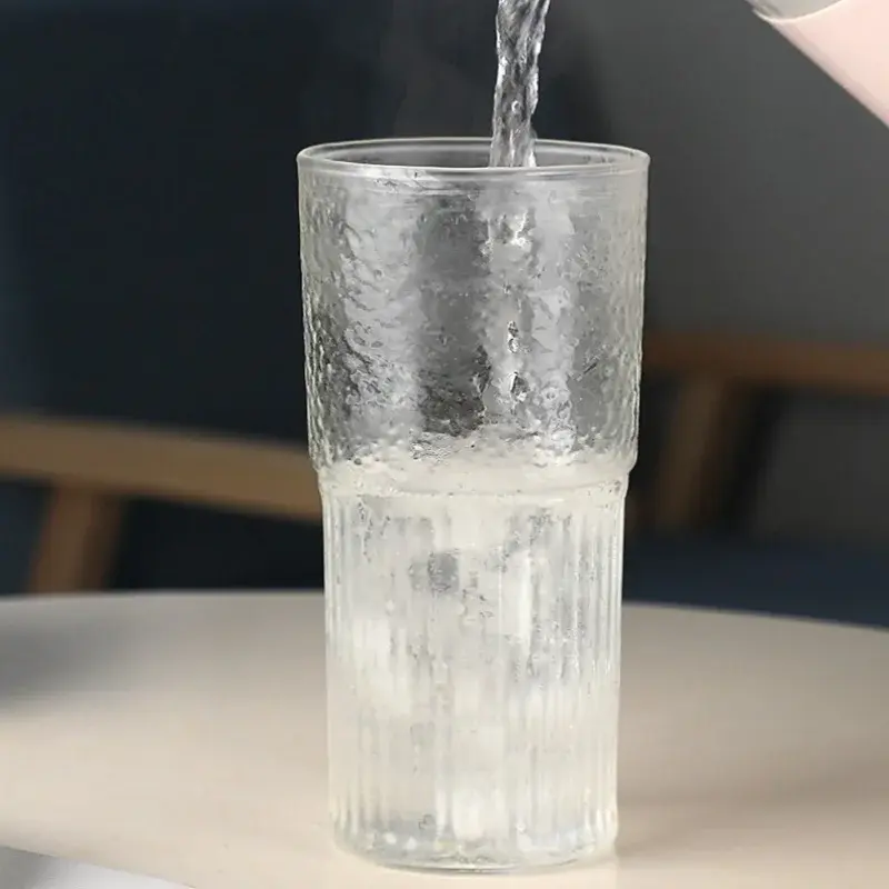 600ML Glass Cup Milk Coffee Cup with Lid And Straw Transparent Stripe Water  Mug Drinking Glasses Juice Tea Cup Drinkware