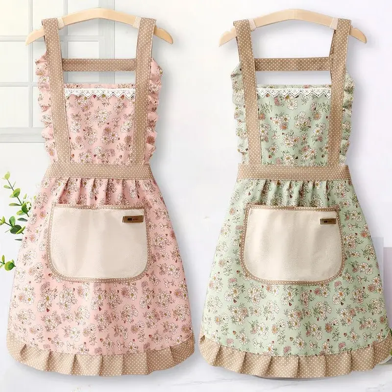 1Pcs Floral Apron with Pocket Wipe Hands Household Kitchen Cooking Antifouling Breathable Cleaning Sleeveless Aprons Gadgets