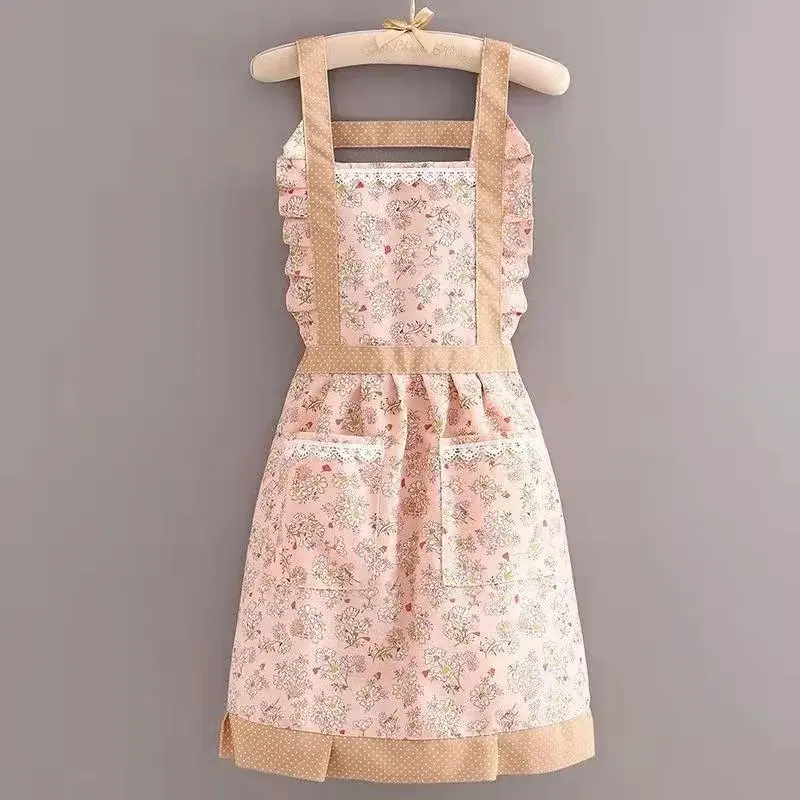 1Pcs Floral Apron with Pocket Wipe Hands Household Kitchen Cooking Antifouling Breathable Cleaning Sleeveless Aprons Gadgets