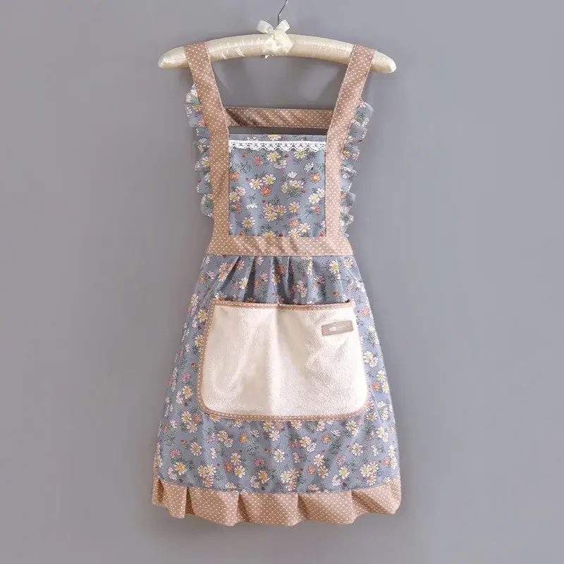 1Pcs Floral Apron with Pocket Wipe Hands Household Kitchen Cooking Antifouling Breathable Cleaning Sleeveless Aprons Gadgets