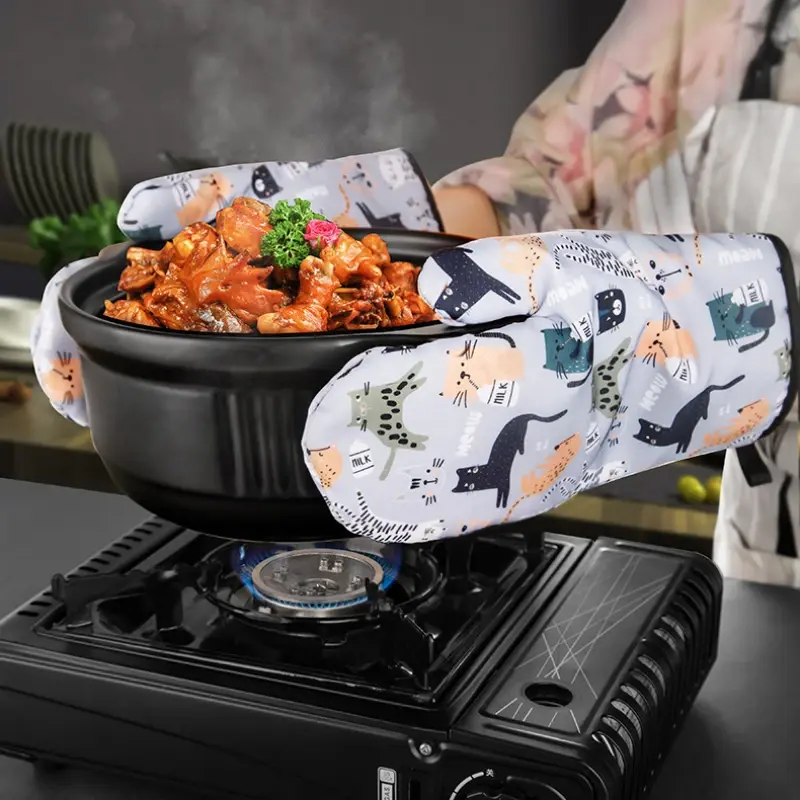 2Pcs Heat-insulating Gloves Oven Microwave Steamer Mitts Gloves Thickening Anti-scald Baking Tools Home Kitchen Accessories