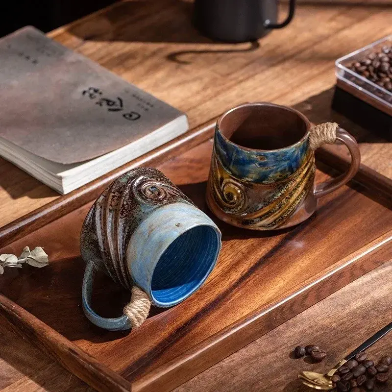 320ML Creative Spiral Hemp Rope Ceramic Mug Office Afternoon Tea Coffee Mug Vintage Stoneware Coffee Mug Living Room Decoration
