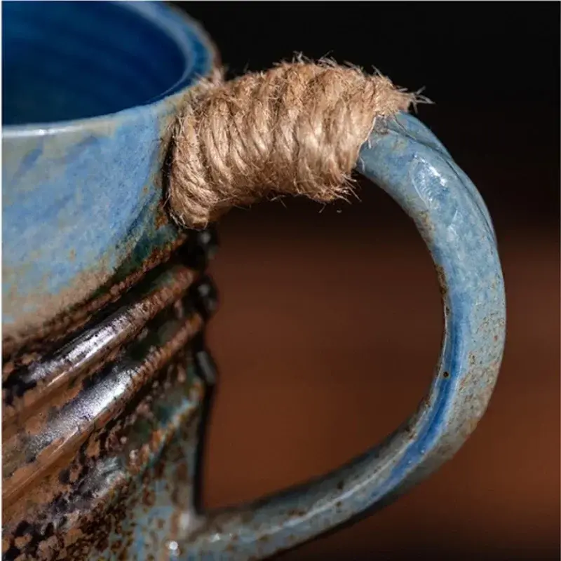 320ML Creative Spiral Hemp Rope Ceramic Mug Office Afternoon Tea Coffee Mug Vintage Stoneware Coffee Mug Living Room Decoration