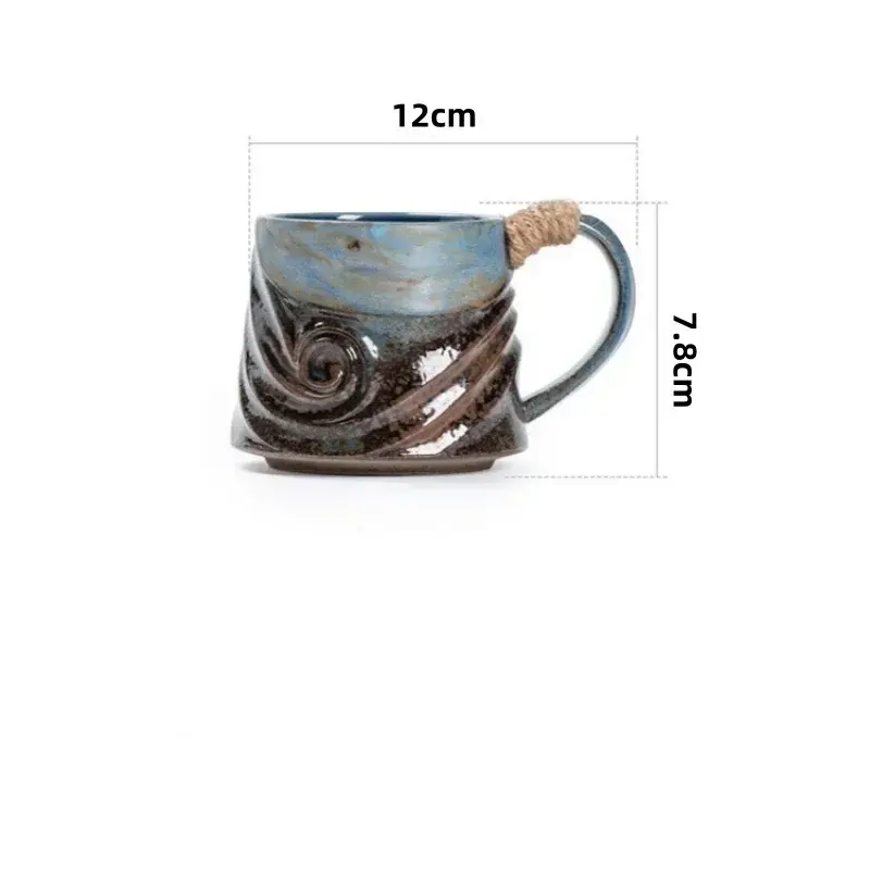 320ML Creative Spiral Hemp Rope Ceramic Mug Office Afternoon Tea Coffee Mug Vintage Stoneware Coffee Mug Living Room Decoration