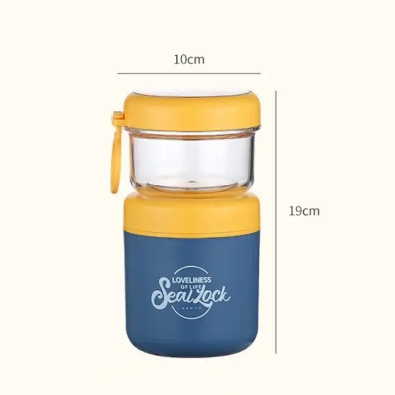 Double Layer Salad Cup Oatmeal Soup Cups with Spoon Stainless Steel Porridge Bowl Portable Office Worker Students Lunch Box
