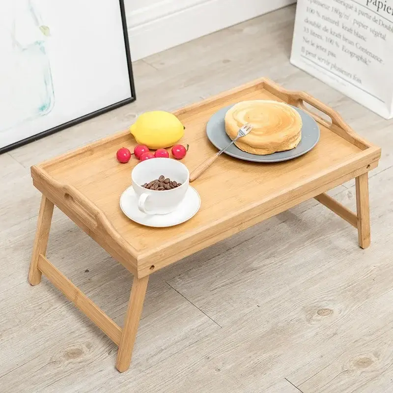 Folding Table Bamboo Mini Dining-table Multifunction Breakfast Dessert Tray Bed Desk Household Living Room Bedroom Supplies