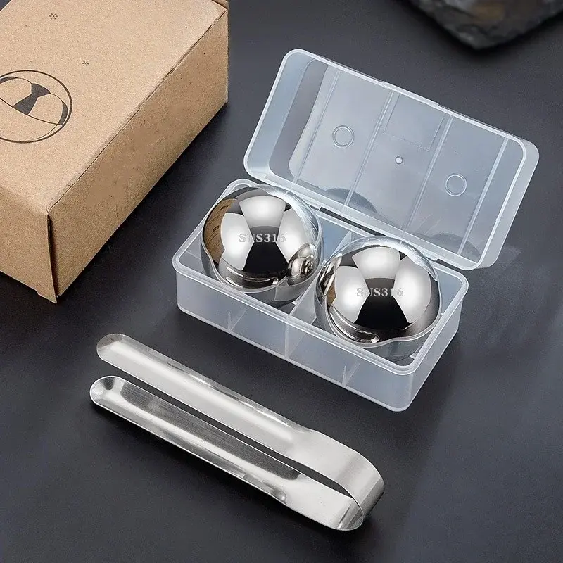 Stainless Steel Round Ice Hockey Ice Clip Set Reusable Long Lasting Freezing Metal Ball Whiskey Beer Cooler Party Bar Tools