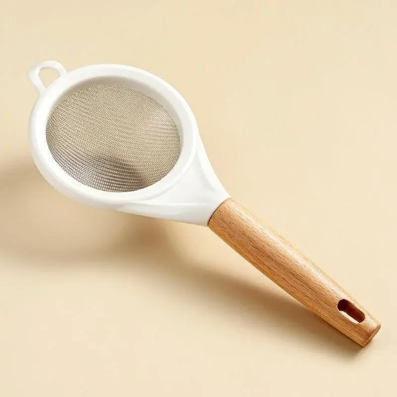 Stainless Steel Flour Sieve Sugar Powder Juice Soybean Milk Foam Filter Fine Screen Wooden Handle Household Kitchen Baking Tools