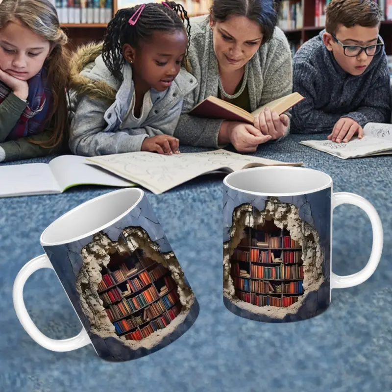 Ceramic 3D  Library Book Mug Shelf Mug Creative Space Design Multi-Purpose Mug Coffee Cup Study Milk Cup Friends Birthday Gift