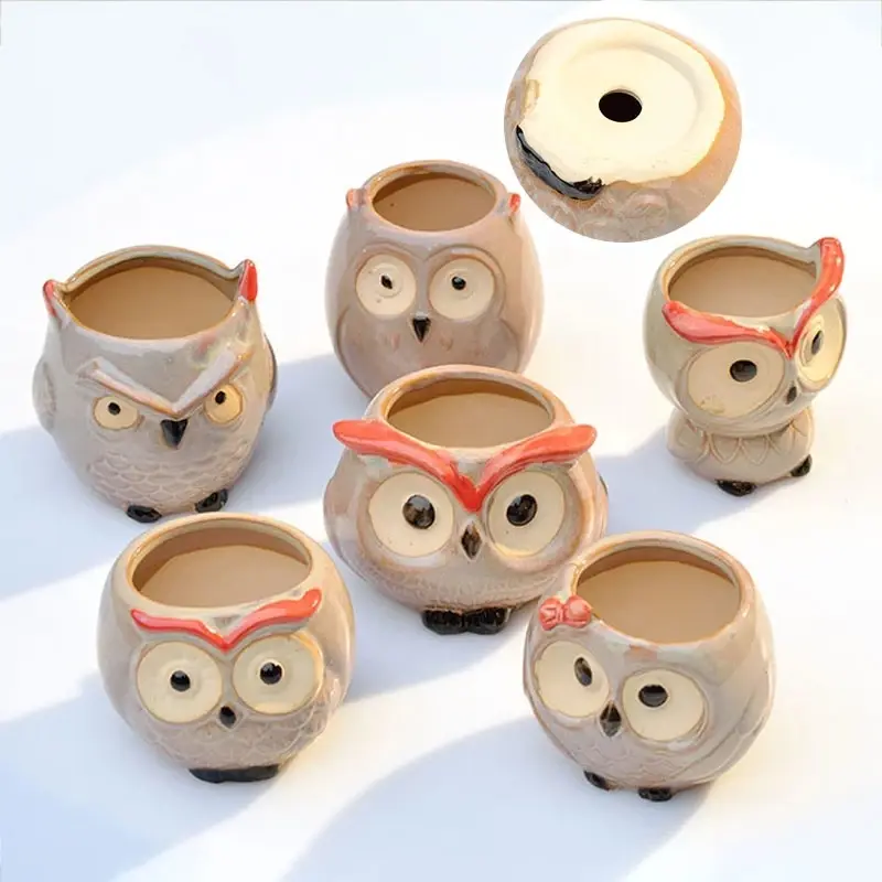 Ceramic Owl Flower Pot Cute Animal Thumb Flower Pot Mini Succulent Cactus Flowerpot Home Living Room Office Decoration Gifts