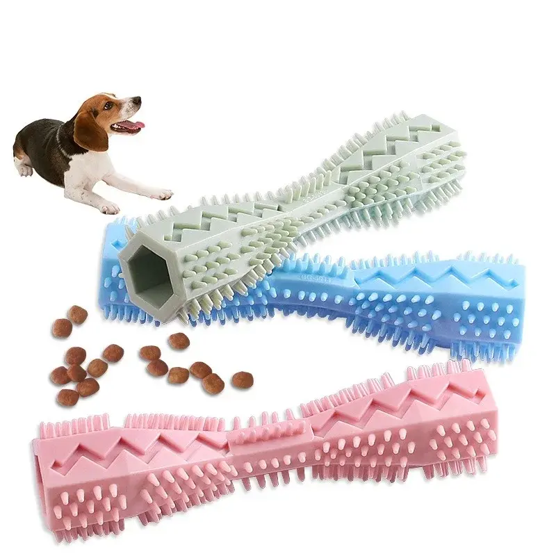 Dog Chew Toy Dog Teeth Grinding Rod Hexagon Soft Rubber Tooth Cleaning Point Massage Toothpaste Pet Grinding Toy Pet Supplies
