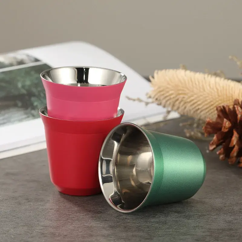 1pcs 80ml Mini Coffee Cups High Quality Stainless Steel Double Wall Heat-insulating Coffee Cups Portable Small Drink Cups