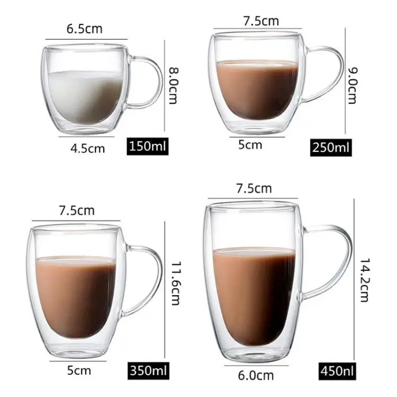 Double Layer Transparent Glass Cup High Borosilicate Glass Juice Milk Heat-Resistant Coffee Cup Round Egg Shape with Handle