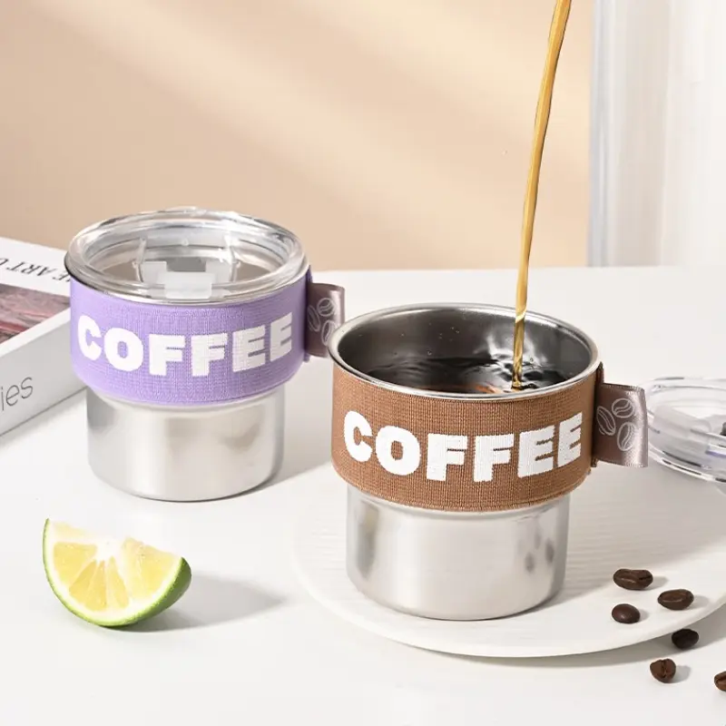 Stainless Steel Coffee Cup with Lid Mug Insulated Breakfast Milk Tea Cup Heat-Resistant Cup Leakproof Portable Water Cup Gift