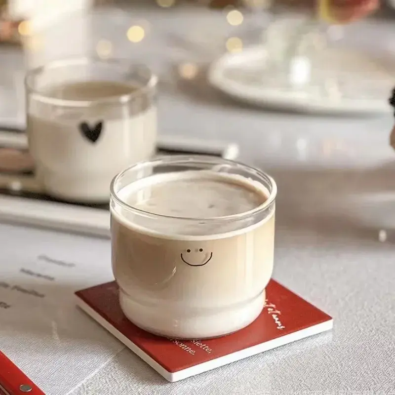 300ml Love/Happy Wall Glass Cup Milk Coffee Heart Cups Heat Resistant Healthy Drink Mug Tea Mugs Transparent Drinkware Mug