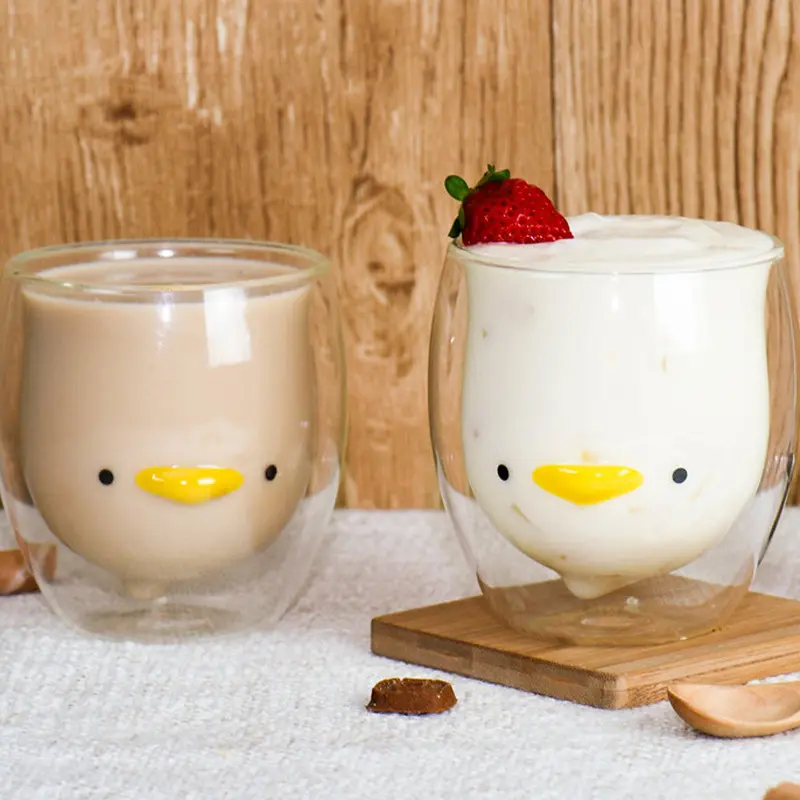 Insulated Double Wall Glass Mug Bear Cat Dog Animal Transparent Glass Cup Milk Coffee Cup Juice Cup Birthday Party Xmas Gift