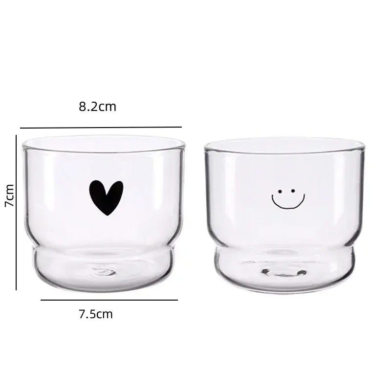 300ml Love/Happy Wall Glass Cup Milk Coffee Heart Cups Heat Resistant Healthy Drink Mug Tea Mugs Transparent Drinkware Mug