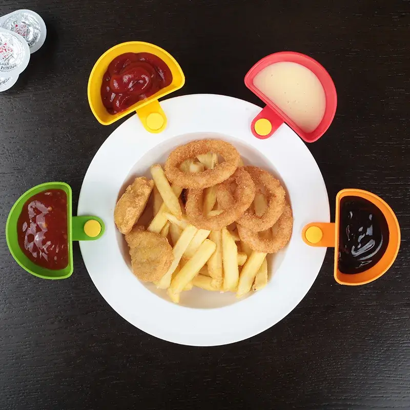 4Pcs Condiment Bowl Dip Clip Bowls Multi-purpose Sauce Dish Tomato Sauce Vinegar Seasoning Container Household Kitchen Gadgets
