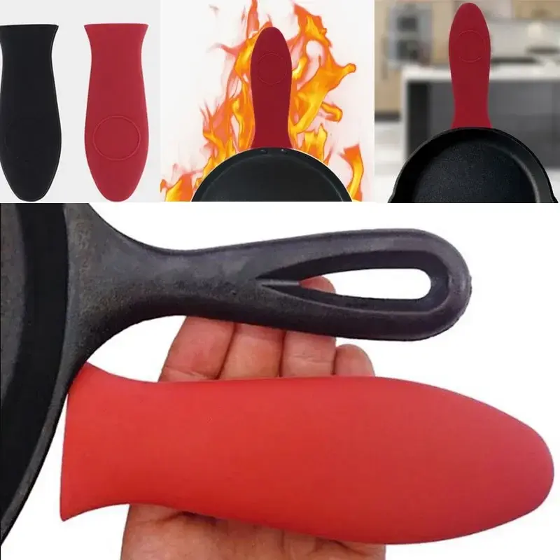 1Pcs Silicone Pot Handle Sleeve Anti Slip Heat Resistant Cast Iron Pots Sleeve Cookware Parts Household Kitchen Accessories
