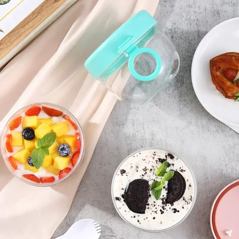 600ml Oatmeal Cup Salad Cup Airtight Lid Thickened with Spoon Food Storage Portable Overnight Yogurt Milk Salad Breakfast Jar