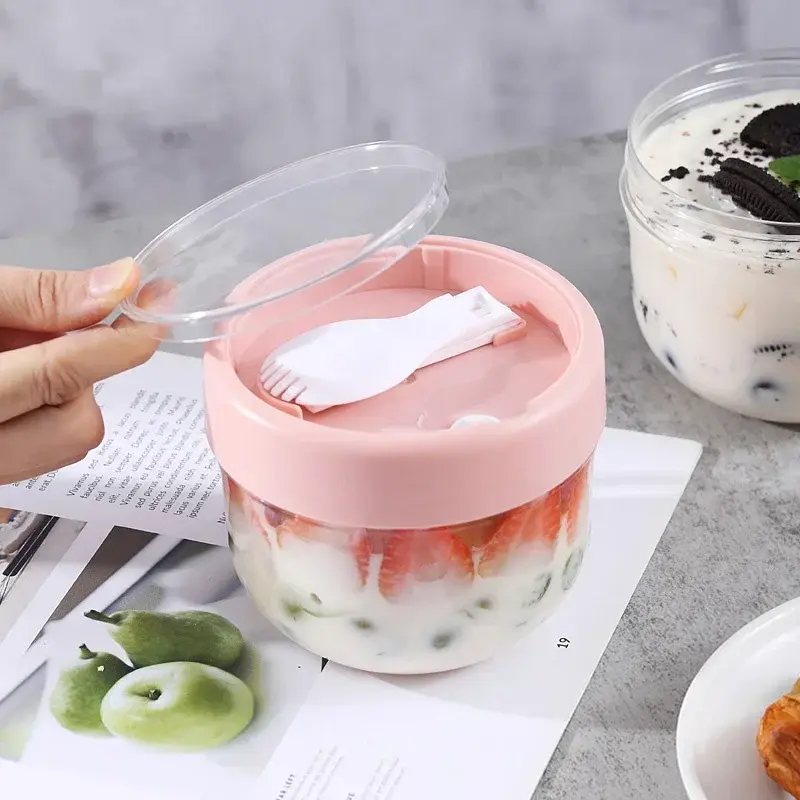600ml Oatmeal Cup Salad Cup Airtight Lid Thickened with Spoon Food Storage Portable Overnight Yogurt Milk Salad Breakfast Jar