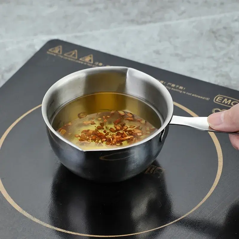 1Pcs Stainless Steel Oil Pot Wooden/Steel Handle Mini Soup Milk Pots Thicken Small Saucepan Cooking Tools Kitchen Accessories