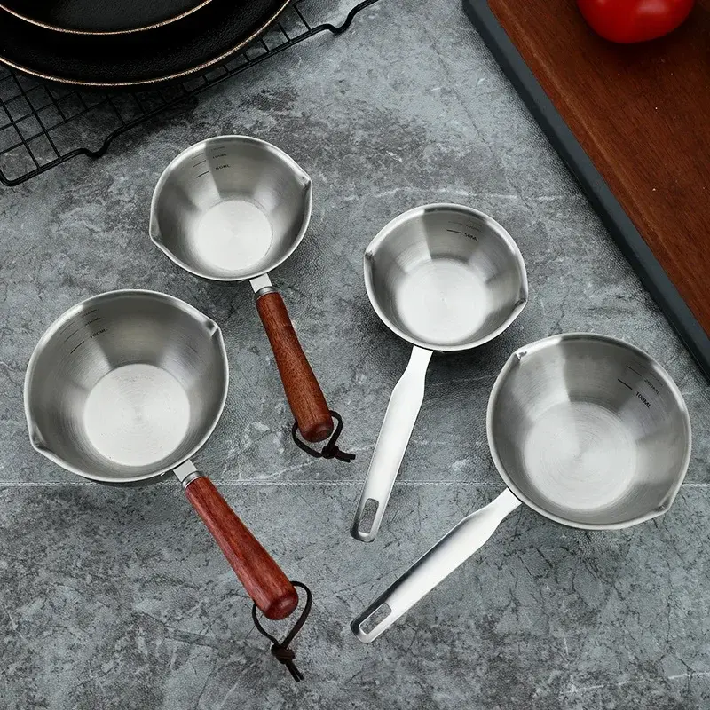 1Pcs Stainless Steel Oil Pot Wooden/Steel Handle Mini Soup Milk Pots Thicken Small Saucepan Cooking Tools Kitchen Accessories