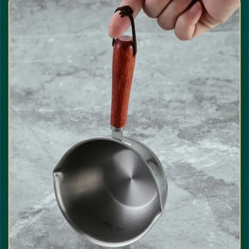 1Pcs Stainless Steel Oil Pot Wooden/Steel Handle Mini Soup Milk Pots Thicken Small Saucepan Cooking Tools Kitchen Accessories