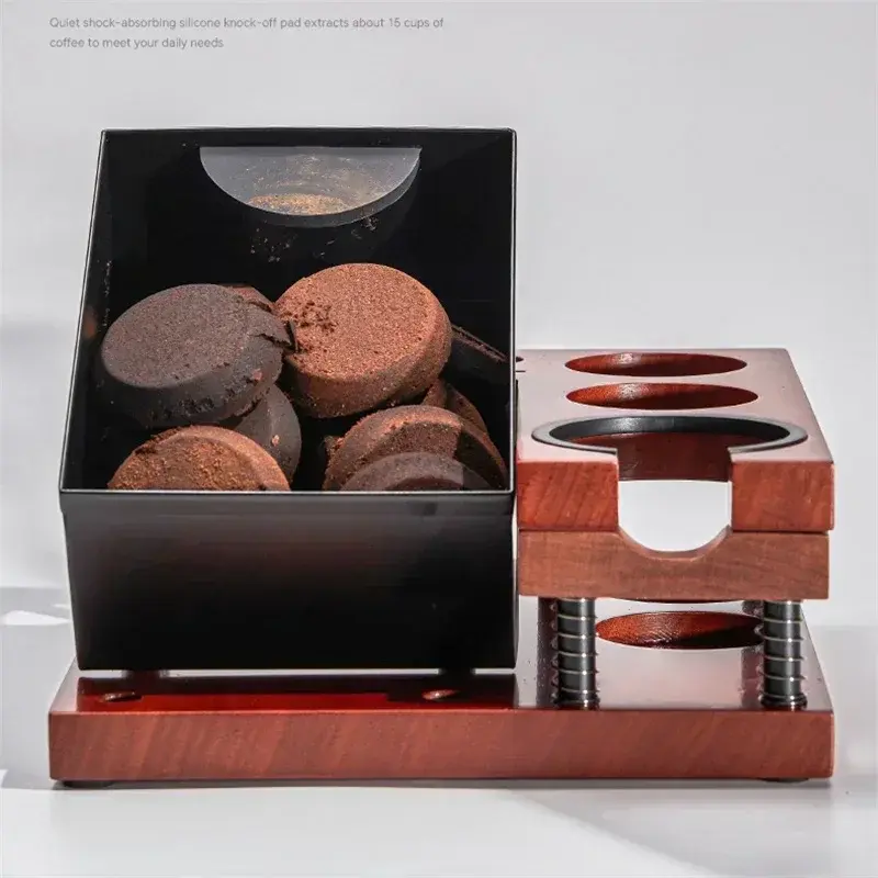 51/54/58mm Coffee Powder Holder with Knock Box Double-layer Wooden Distributor Universal Portafilter & Puck Screen Storage Base