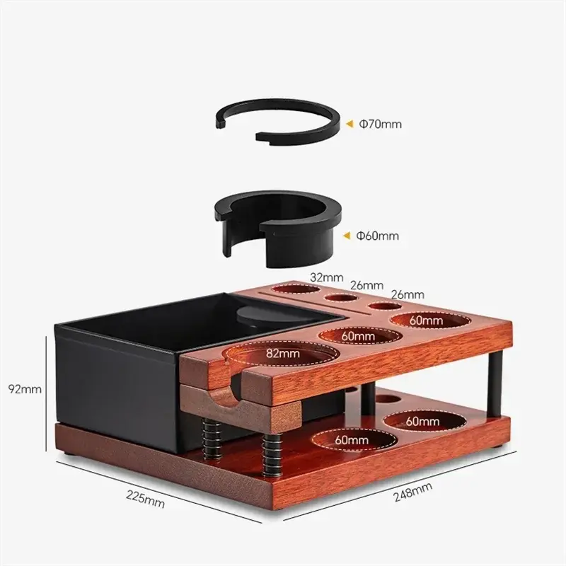51/54/58mm Coffee Powder Holder with Knock Box Double-layer Wooden Distributor Universal Portafilter & Puck Screen Storage Base