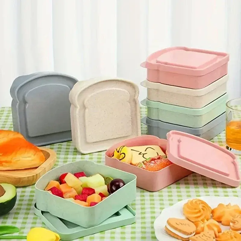 Toast Shaped Bento Box Sandwich Toast Bread Storage Box with Lid Reusable Office Kitchen School Outdoor Picnic Food Containers