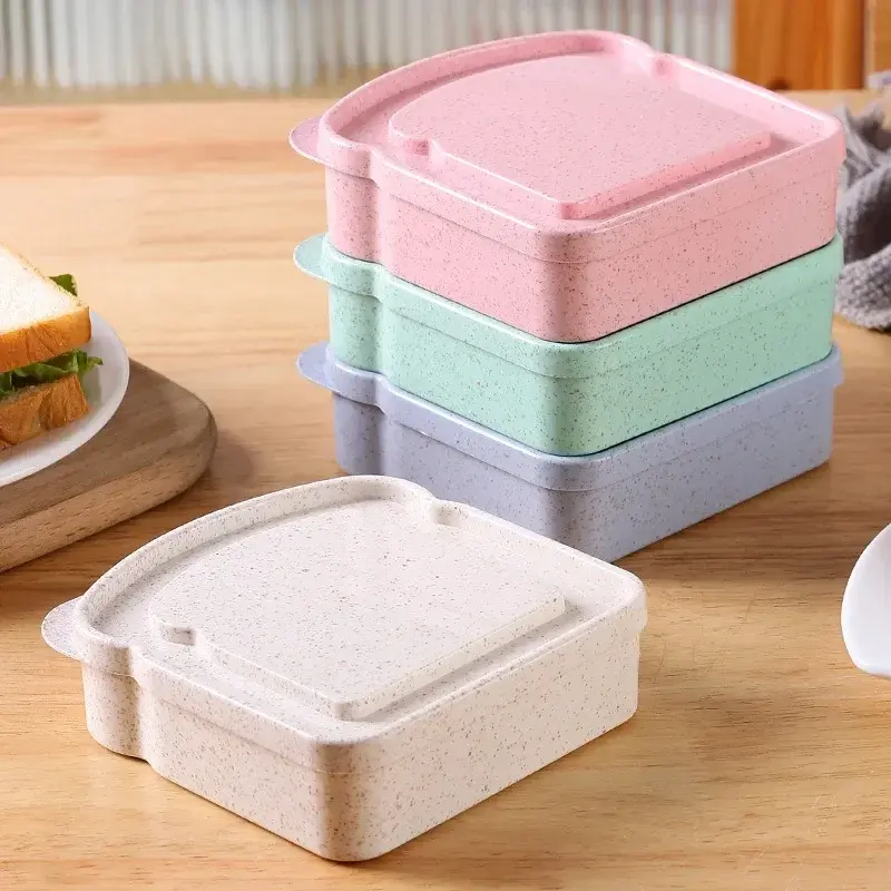 Toast Shaped Bento Box Sandwich Toast Bread Storage Box with Lid Reusable Office Kitchen School Outdoor Picnic Food Containers