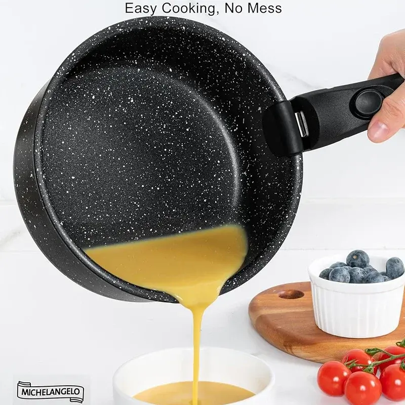 MICHELANGELO 1Qt/2Qt/3Qt Soup Pot Set with Lid Non-stick Coated Sauce Pot with Removable Handle Cooking Pot for RV Camping