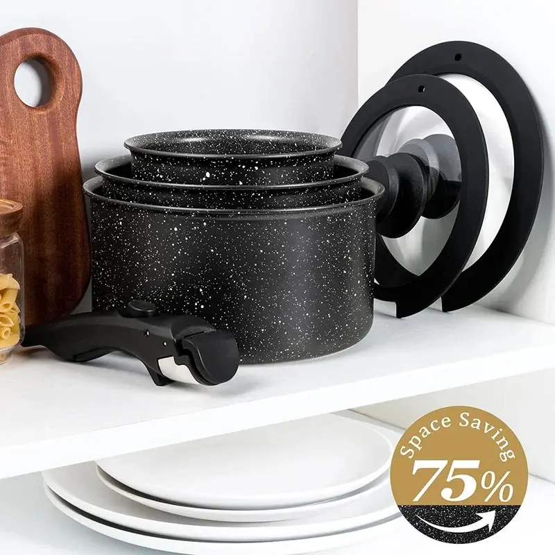 MICHELANGELO 1Qt/2Qt/3Qt Soup Pot Set with Lid Non-stick Coated Sauce Pot with Removable Handle Cooking Pot for RV Camping