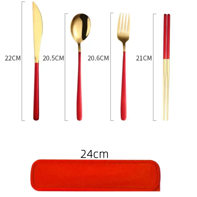 Tableware Set 304 Stainless Steel Portable Cutlery Dinner Knife Fork Spoon Chopsticks Four-piece Suit with Box Travel Flatware