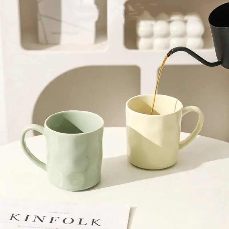 Simple Solid Color Ceramic Mug Household Large Capacity Juice Milk Cup Afternoon Tea with Handle Coffee Cups Tableware