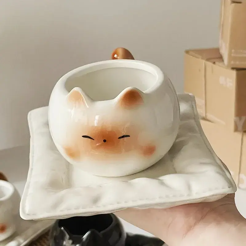 Cute Ceramic Cup Creative Siamese Cat Shaped Mug Coffee Cups Office Milk Cup Household Drinking Utensil Funny Birthday Gift