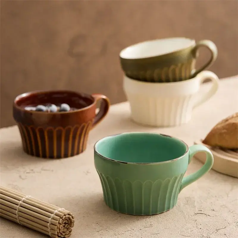 Creative Ceramic Mug Japanese Retro Coffee Cup Breakfast Milk Oatmeal Cups Soup Cup Ome Office Tea Cup Espresso Mug Drinkware