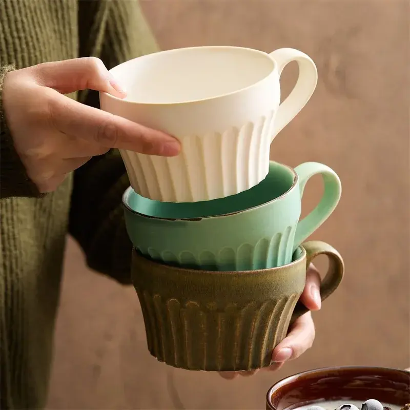 Creative Ceramic Mug Japanese Retro Coffee Cup Breakfast Milk Oatmeal Cups Soup Cup Ome Office Tea Cup Espresso Mug Drinkware