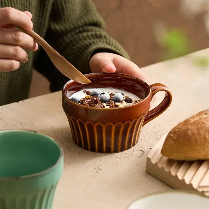 Creative Ceramic Mug Japanese Retro Coffee Cup Breakfast Milk Oatmeal Cups Soup Cup Ome Office Tea Cup Espresso Mug Drinkware