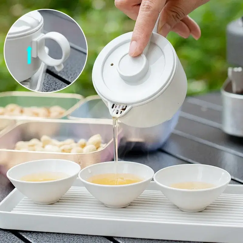 Portable Travel Tea Set White Plastic Kung Fu Teapot Teacup Outdoor Anti-fall Drinkware Household Office Party Drinking Utensil