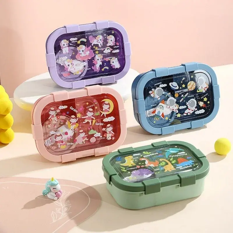 Bento Box Plastic Large Capacity Lunch Box with Soup Bowl and Spoon Children School Picnic Compartment Food Container Gifts