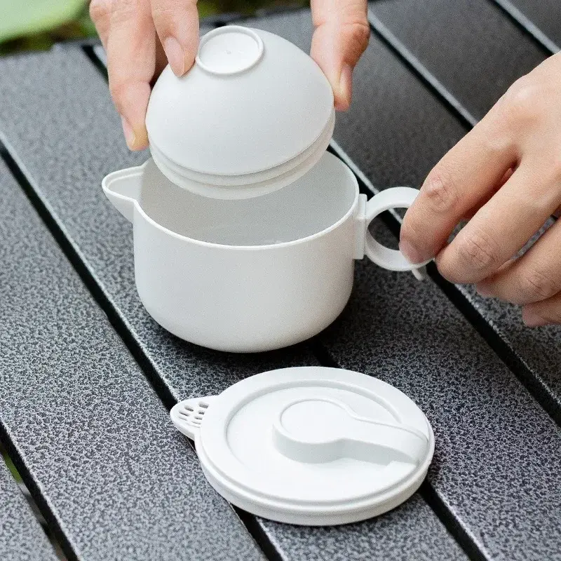 Portable Travel Tea Set White Plastic Kung Fu Teapot Teacup Outdoor Anti-fall Drinkware Household Office Party Drinking Utensil