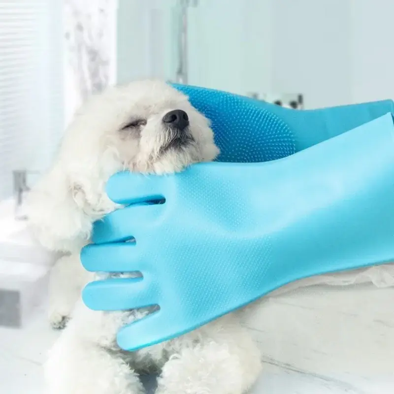 Silicone Pet Hair Removal Gloves Massage Beauty Cleaning Shower Gloves Dog&Cat Shower Gloves Scratch Anti-bite Massage Gloves