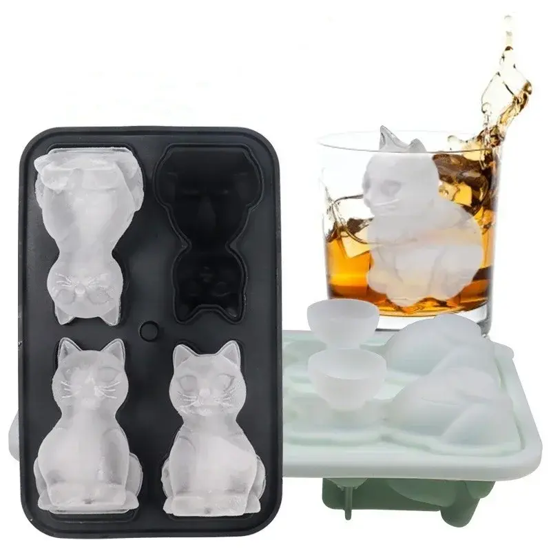 Cat Type Ice Mold 3D Cat Shaped Ice Block Mould DIY Ice Fruit Juice Whiskey Wine Cocktail Cold Drink Making Mold Summer Party