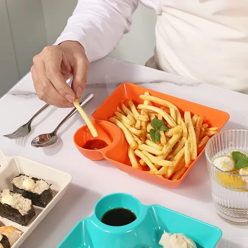 Large Dumpling Plate with Vinegar Space Square Shape Snack Cookie Platter Food Tray Dish Tableware Kitchen Gadgets Plates