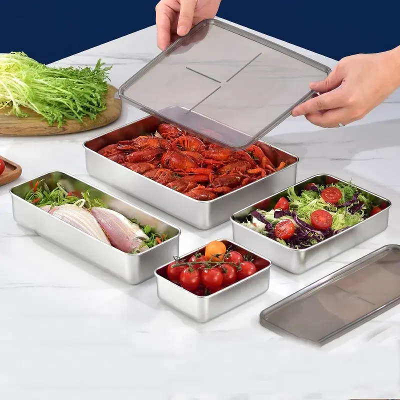 1Pcs Stainless Steel Preservation Box Refrigerator Meat Vegetables Fruits Food Storage Container Home Kitchen Storage Gadgets