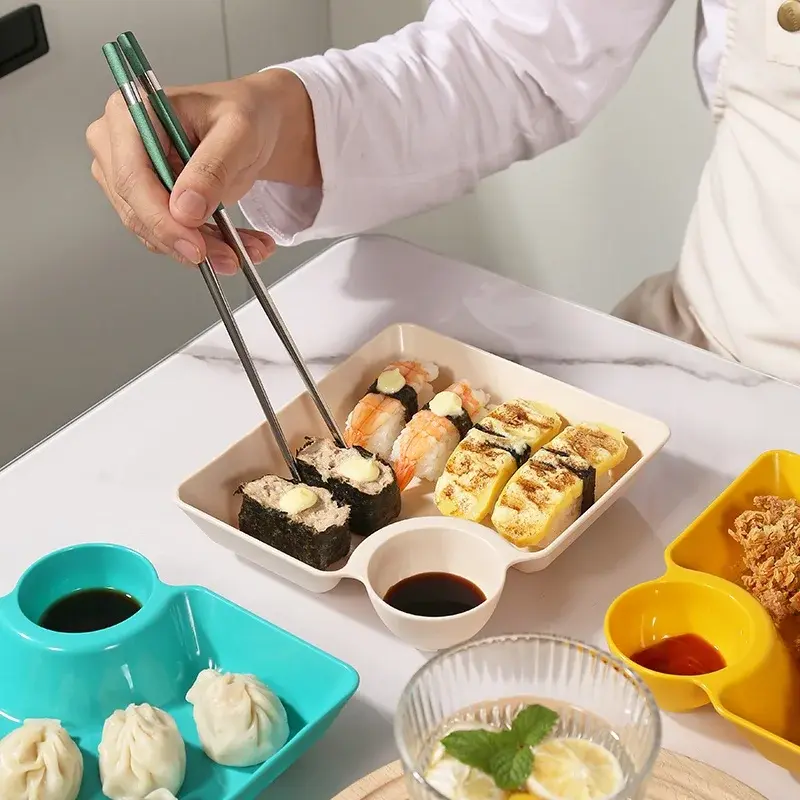 Large Dumpling Plate with Vinegar Space Square Shape Snack Cookie Platter Food Tray Dish Tableware Kitchen Gadgets Plates