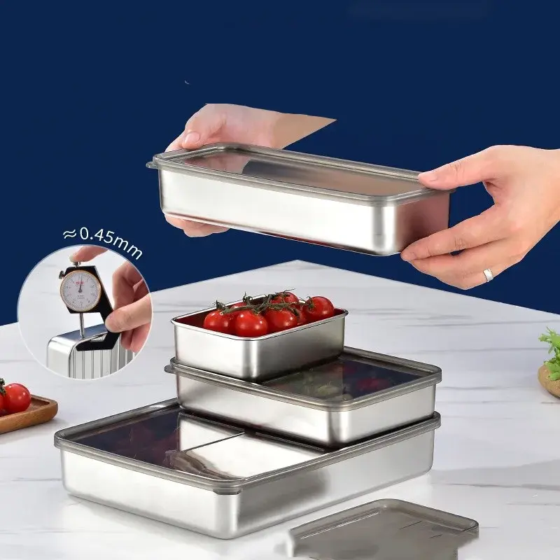 1Pcs Stainless Steel Preservation Box Refrigerator Meat Vegetables Fruits Food Storage Container Home Kitchen Storage Gadgets
