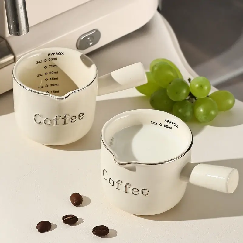 3oz/90ml High Color Value Espresso Cup with Scale High-grade Fine Ceramic Coffee Measuring Cup Extraction Cup Small Milk Cup